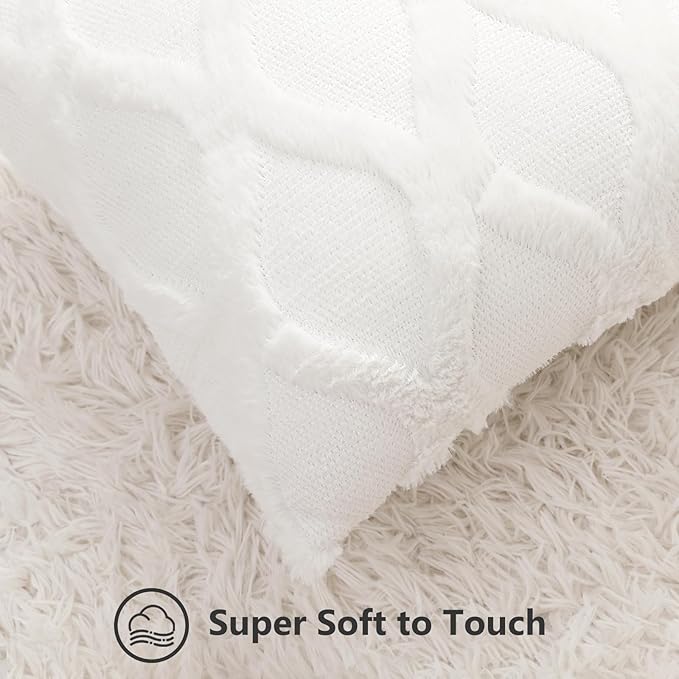 decorUhome Throw Pillow Covers 20x20 Inch Set of 2, Soft Plush Faux Fur Wool - Image 2