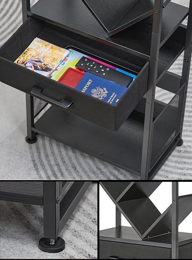 Bookshelf with Drawer, 8 Tier Tree Bookcase Retro Floor Standing Bookshelves - Image 4