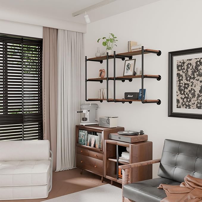 Industrial Pipe Shelf Brackets Wall Mount, Open Black Pipe Shelving - Image 5