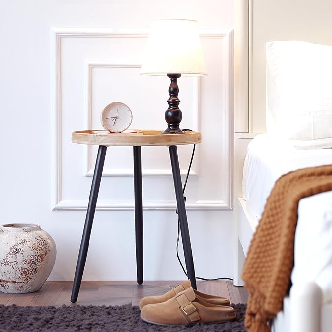 LITA Log Desktop Round Side End Table, Indoor Outdoor Wooden Tray Nightstand - Image 7