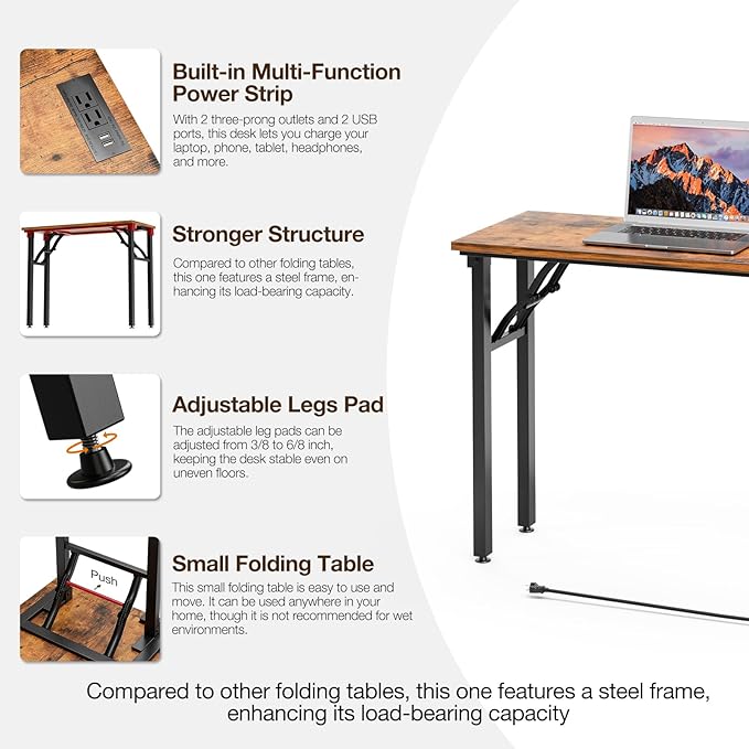 TEMI Small Computer Desk Folding Table - Image 8