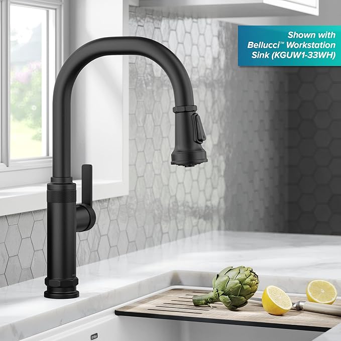 KRAUS Allyn Industrial Pull-Down Single Handle Kitchen Faucet in Matte Black - Image 3