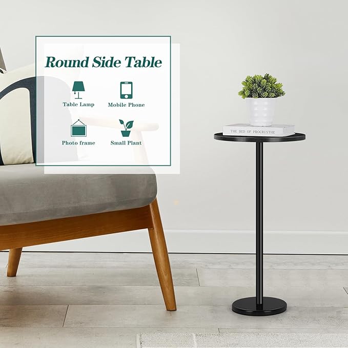 Round Side Table Small End Table Set of 2 Black Round Coffee Table Modern - Image 5