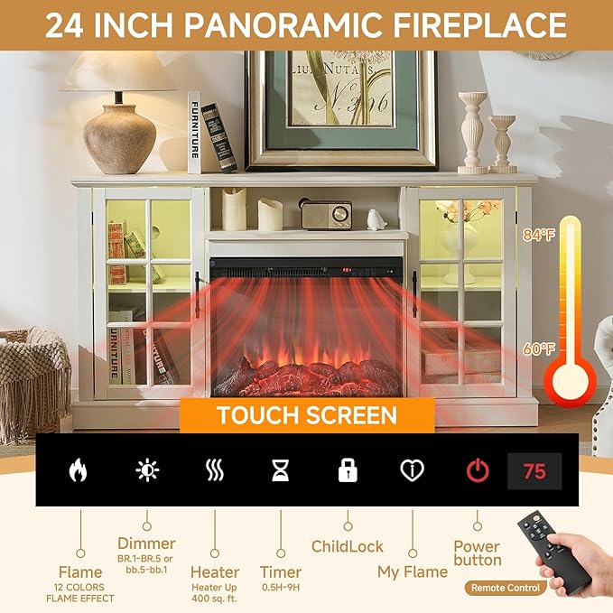 ROCKPOINT 3 Sided Glass 59'' Fireplace TV Stand - Image 3