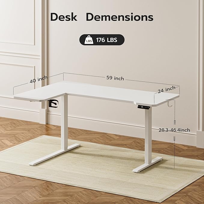 59 Inch L Shaped Standing Desk Adjustable Height, Electric Corner Standing Desk - Image 3