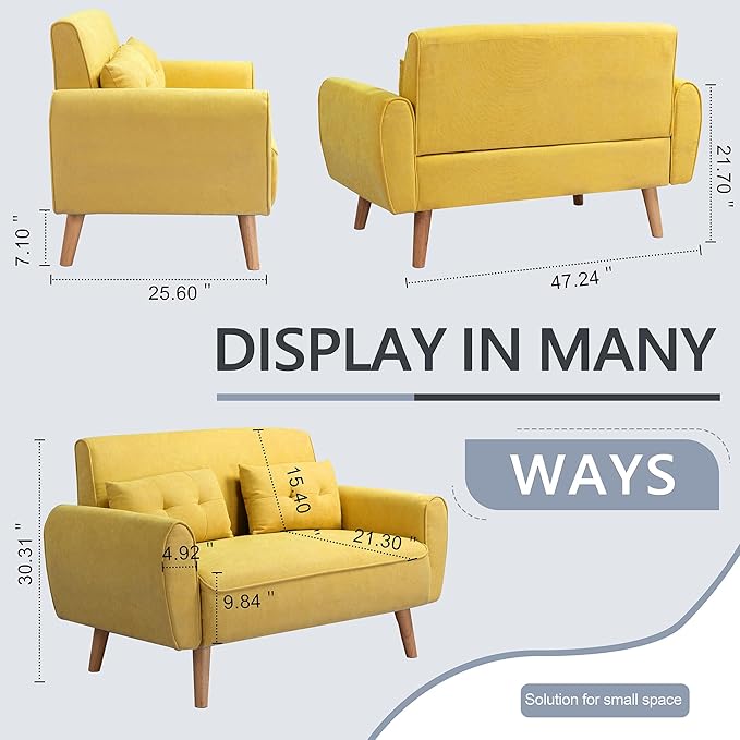 Shintenchi 47" Small Modern Loveseat Couch Sofa, Fabric Upholstered 2-Seat Sofa - Image 2