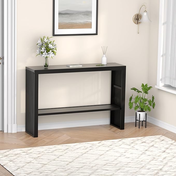 Bamboo Wood Console Table 47.2" Entryway Table, 2-Tier Farmhouse Narrow Sofa by Bamboonova