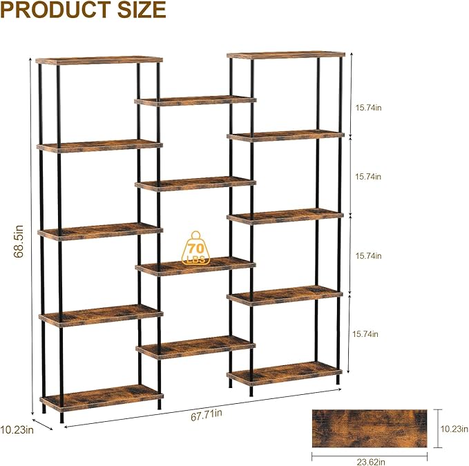 MOOACE 5 Tier Bookshelf, Industrial Style Bookcases - Image 2