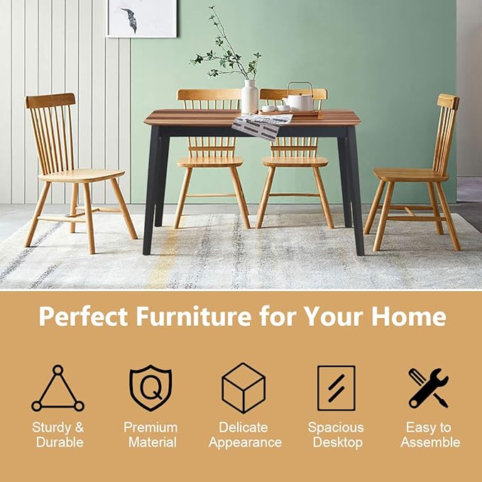 Giantex 43.5" L Rectangular Dining Table, Farmhouse Dinette Table w/ 4 Rubber - Image 4