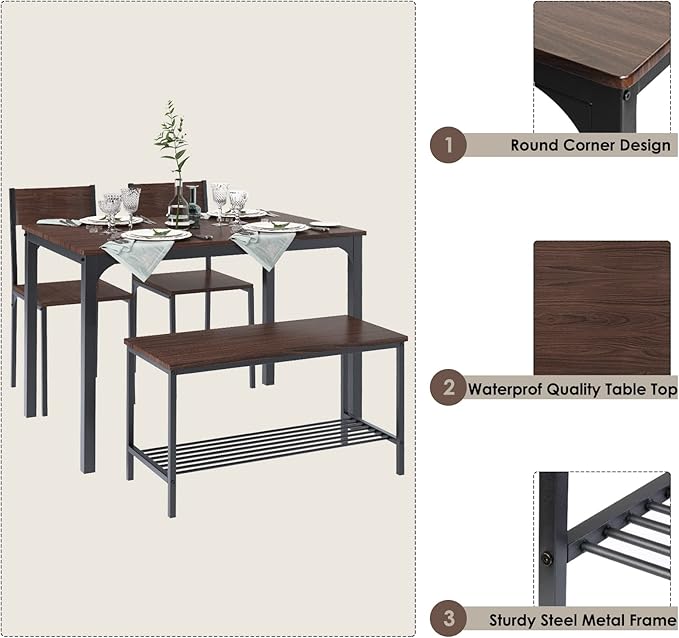 SogesHome 4-Piece Kitchen Table and 2 Chairs - Image 4
