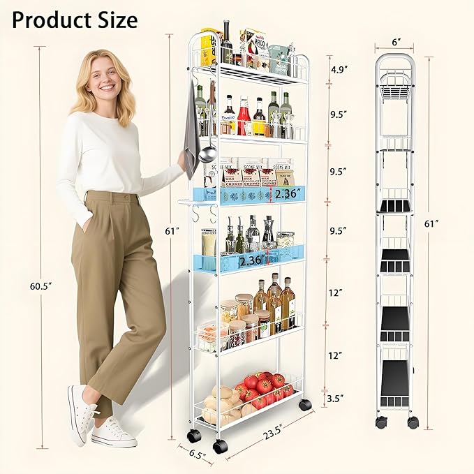 6 Tier 6in Slim Rolling Cart - Image 5