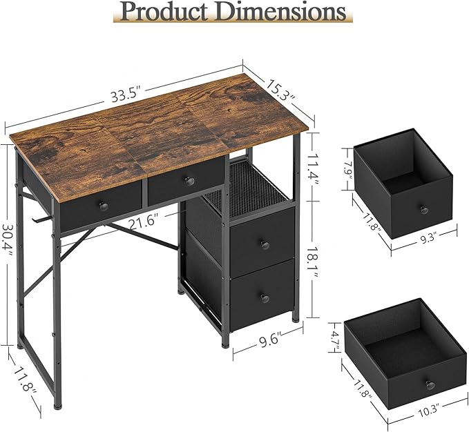 Small Computer Desk with 4 Fabric Drawers, Simple Writing Desk - Image 2