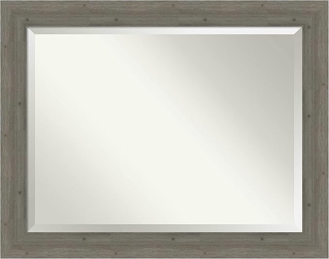Amanti Art Grey Wall Mirror 37x47 Fencepost Grey Rectangle Bathroom Mirror by AmantiArt