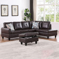 Brown L-Shaped 3-Piece Faux Leather Sofa by Unknown