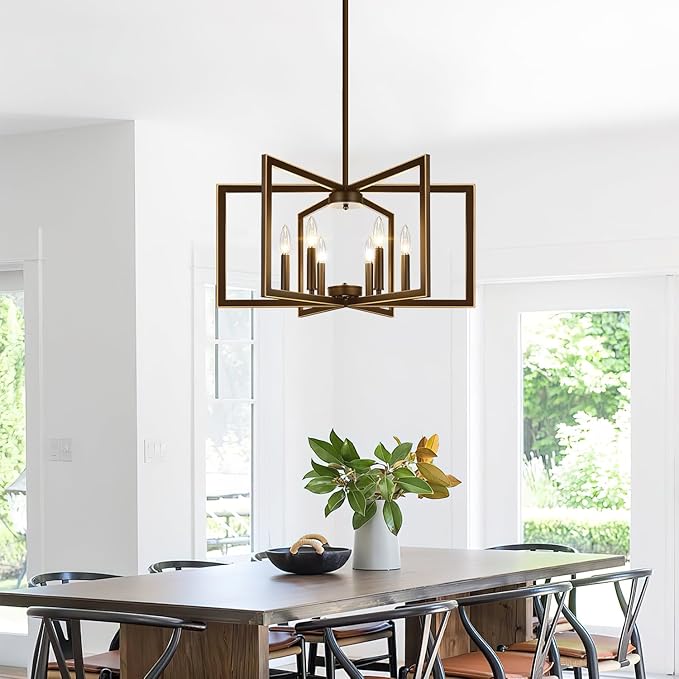 25" Modern Brown Chandelier for Dining Room, Geometric Brown Dining Room Light - Image 6