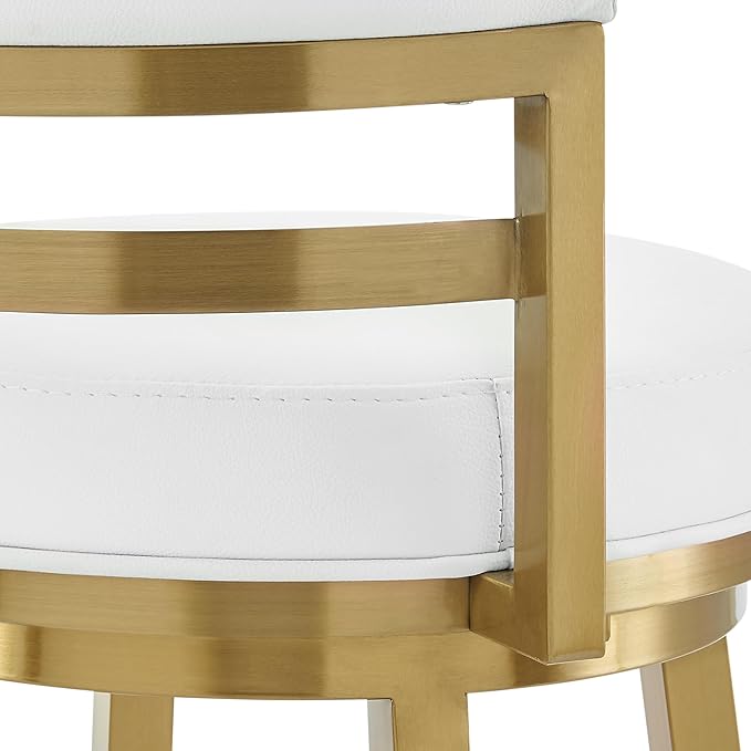 Armen Living Madrid 30" Seat Height Swivel Modern White Faux Leather and Gold - Image 10