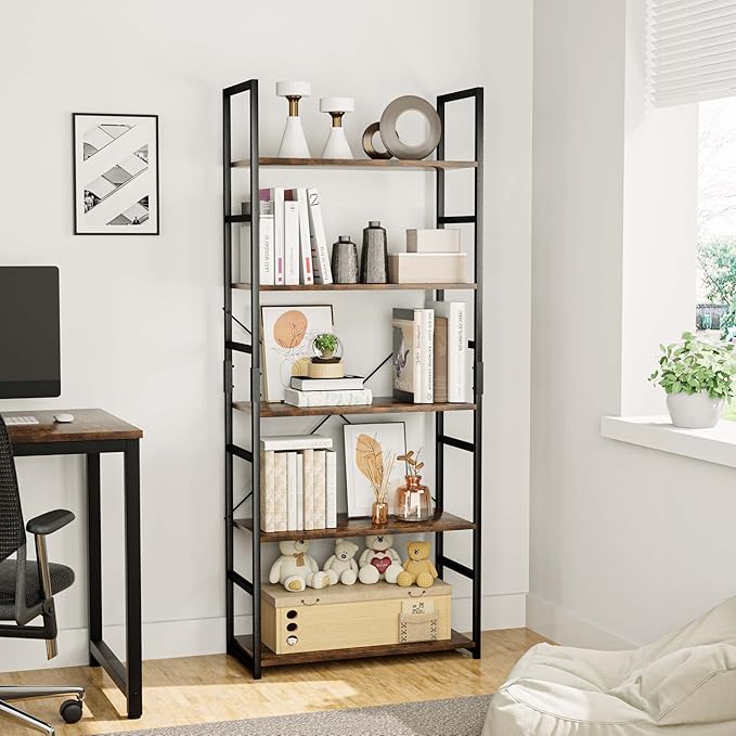 OTK 5 Tier Bookshelf, Tall Bookcase, Office Shelf Storage Organizer, Modern - Image 5