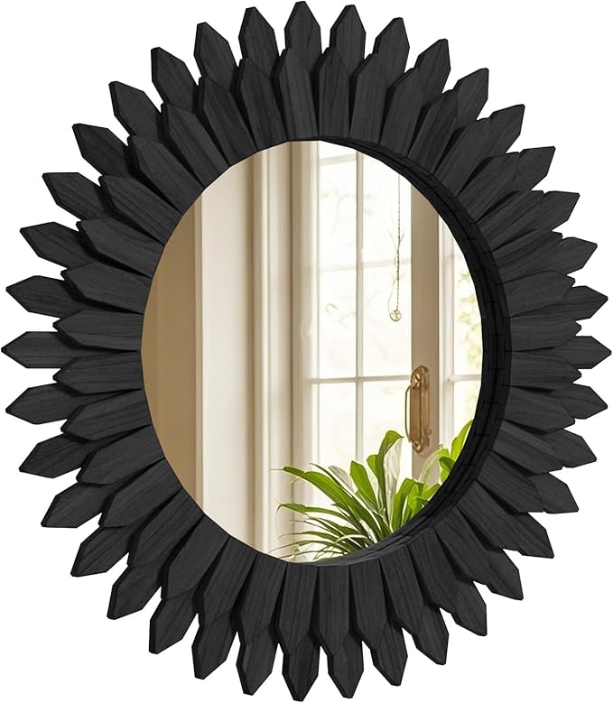 24 Inch Black Boho Wall Decor Sunburst Mirror by Unknown