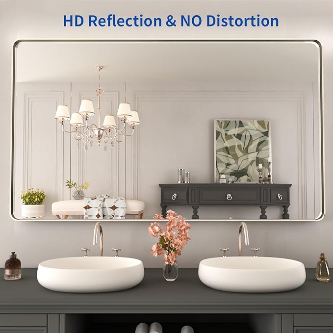 WEER 50X30 Inch Brushed Nickel Bathroom Mirror, Brushed Silver Metal Frame - Image 2