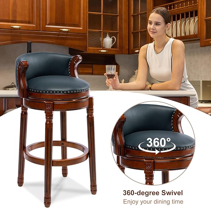 CozyRain Bar Stools Rubber Wood Counter Height Bar Stool Leather Upholstered - Image 7