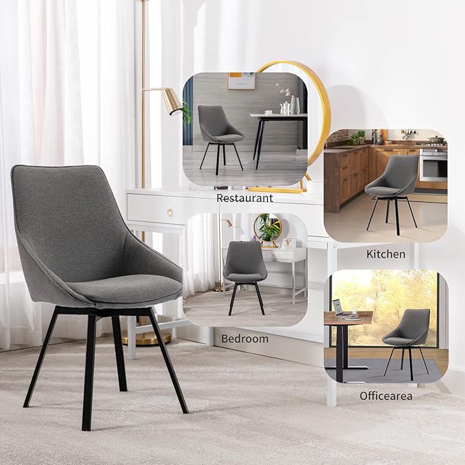 Dining Chairs Set of 2 Dark Grey Living Room Chairs Fabric Upholstered Kitchen - Image 7
