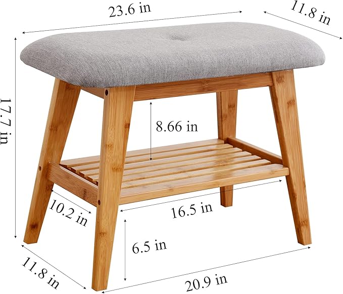Shoe Rack Bench, Bamboo Entryway Bench, Organizer - Image 3