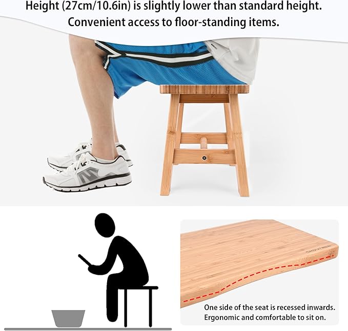 Bamboo Step Stool for Kids Adults Bathroom, 8 Inch One Step Stool You Can Sit - Image 6