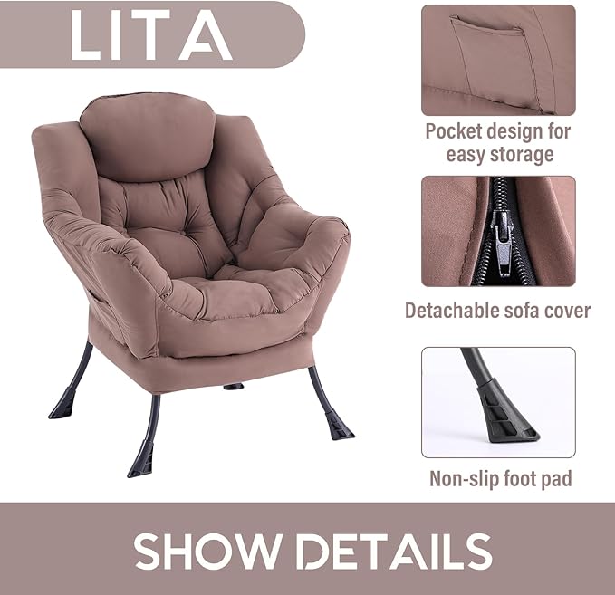LITA Lazy Chair with Ottoman, Modern Accent Leisure Upholstered Sofa, - Image 4