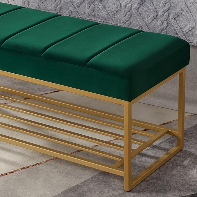 24KF Jade Velvet Upholstered End of Bed Bench - Image 7