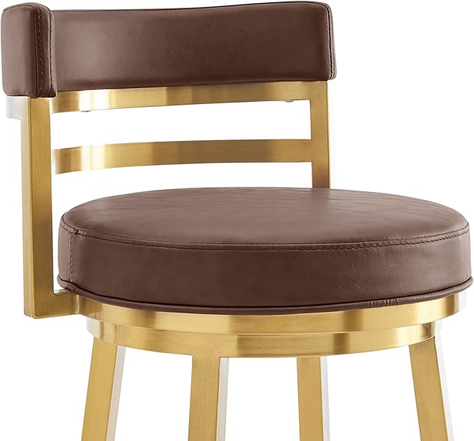 Armen Living Madrid 30" Seat Height Swivel Modern Vintage Coffee Faux Leather - Image 7