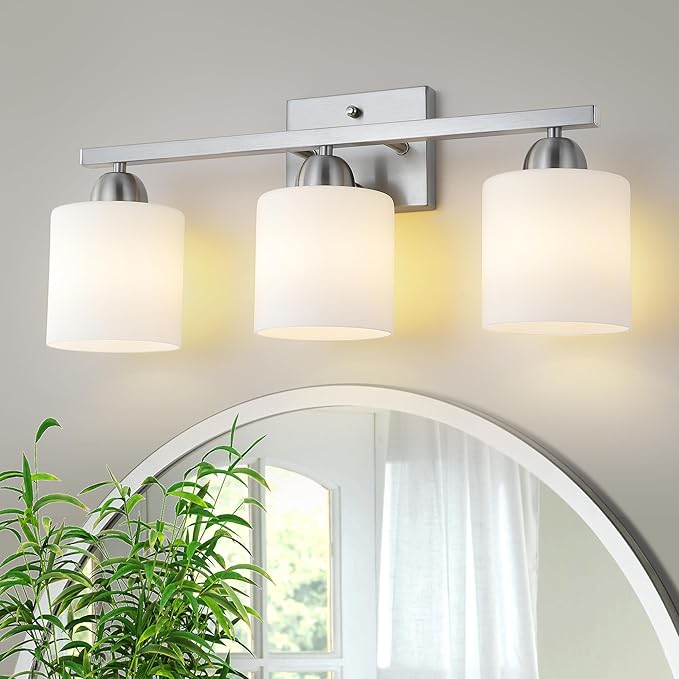 Stainless Steel Milk Glass Vanity Lights by MecgirnLighting
