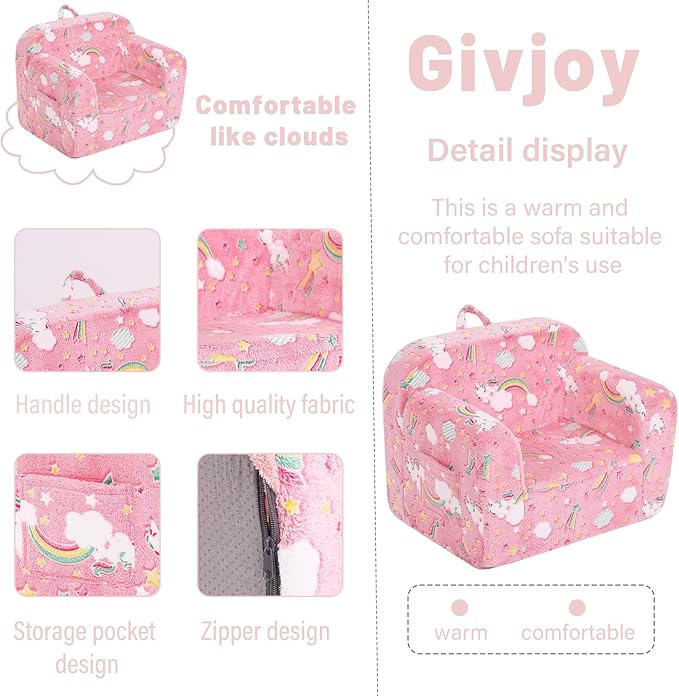 Toddler Chair Plush Kids Couch, Comfy Kids Sofa Toddler Lounger Chair - Image 4