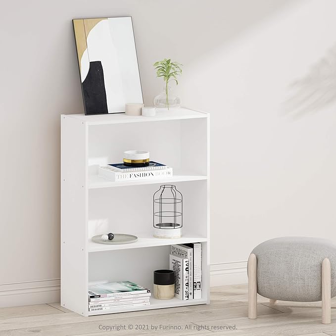 Furinno Pasir 3-Tier Open Shelf Bookcase, Plain White - Image 2