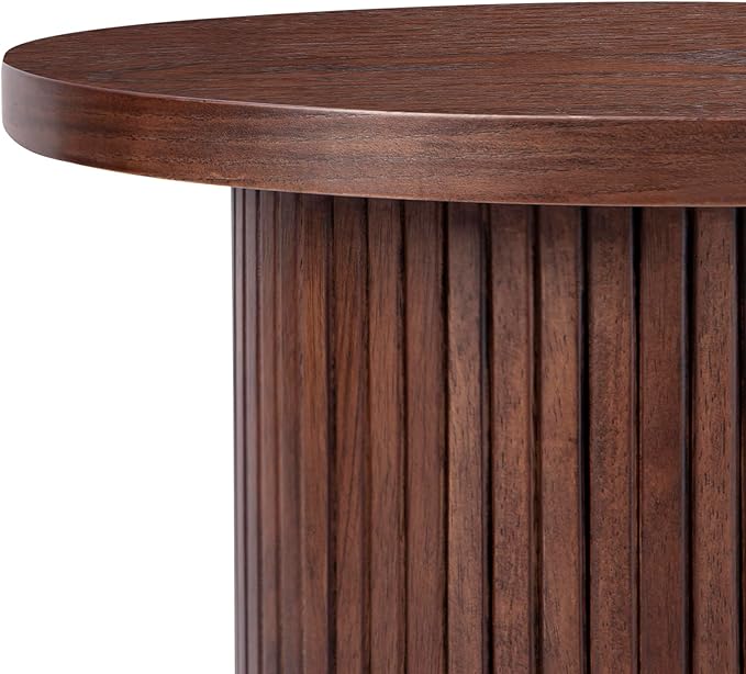 Walnut Pedestal Side Table 16.93'' Dia, Mid Century Modern Farmhouse Accent End - Image 6