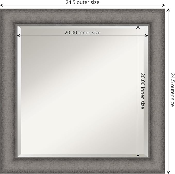 Amanti Art Grey Wall Mirror 25x25 Burnished Concrete Square Bathroom Mirror - Image 4
