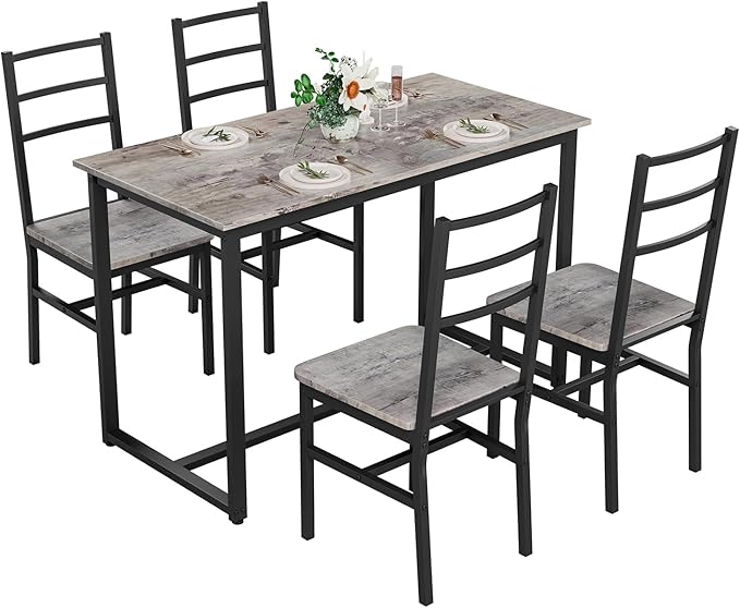 5-Piece Dining Table Set with 4 Chairs, 47.2" Kitchen Table Chairs Set of 4 - Image 2