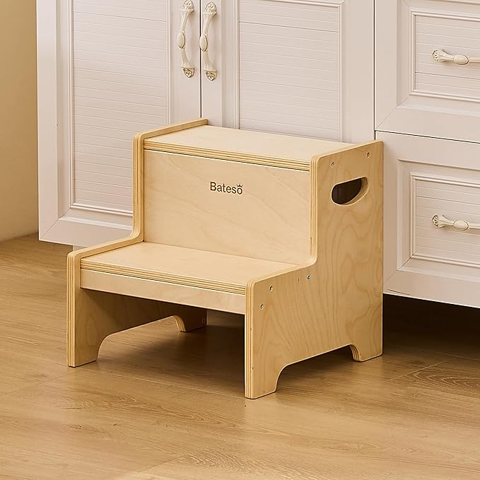 Step Stool for Kids, Wooden Toddler Step Stool by Bateso