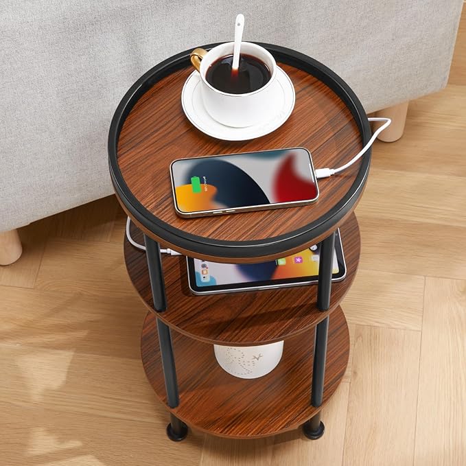 Small Round Side Table with Charging Station - Image 7