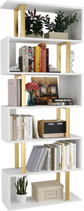 Yusong Geometric Bookcase, S Shaped Bookshelf 6-Tier Book Shelves by Yusong
