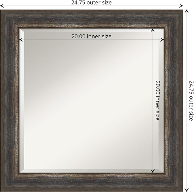 Amanti Art Brown Wall Mirror 25x25 Alta Rustic Char Square Bathroom Mirror - Image 4