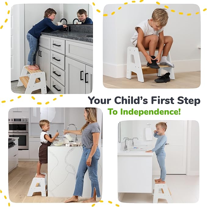 2-Step Wooden Step Stool for Toddlers | Kids Stool for Bathroom Sink & Kitchen - Image 5
