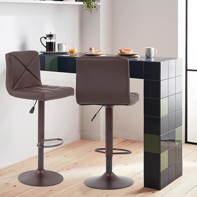 BestOffice Bar Stools Set of 2, PU Leather Swivel Bar Stools Kitchen Counter - Image 2