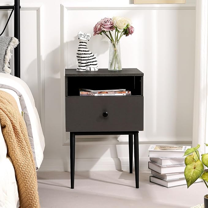 VECELO Modern Wood Night Stand, Square End Table Side Table - Image 2