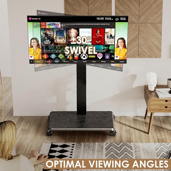 Rolling TV Stand Portrait for 65 70 75 Inch TVs, Tilt and Swivel Mobile TV Cart - Image 3