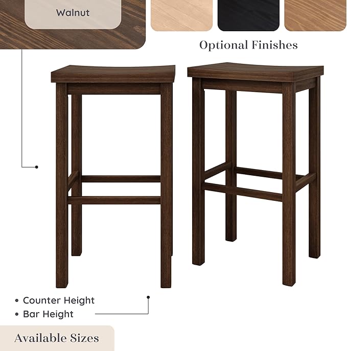 Grain & Grove Smith Collection Set of 2 Solid Wood Bar Stools, 30 inch - Image 6