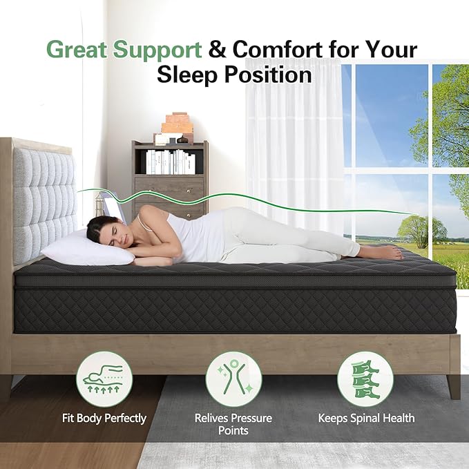 Full Hybrid Mattress, 14 Inch Medium Mattresses Euro Top - Image 4