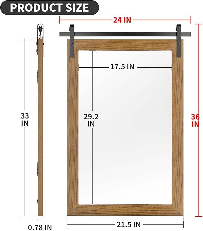 Farmhouse Wall Mirror, Rustic Wood Frame Bathroom Mirror Barn Door Inspired - Image 3