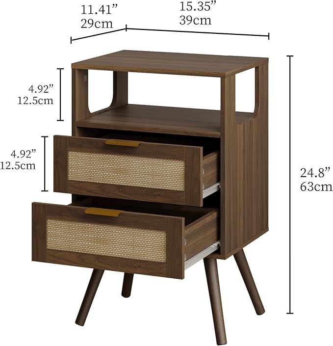 Rattan Nightstand, Farmhouse Bedside Table - Image 2