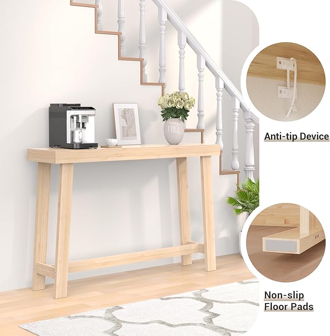 Bamboo Wood Entryway Table 47.2" Console Table, Narrow Sofa Table - Image 6