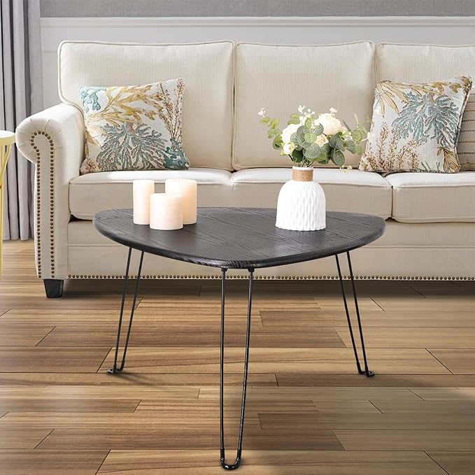Black Folding Coffee Table Wooden Triangle Floor Table Desk - Image 3